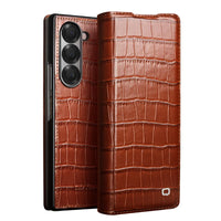 Luxury Genuine Cowhide Leather Flip Case for Samsung Galaxy Z Fold 6 with Crocodile Texture