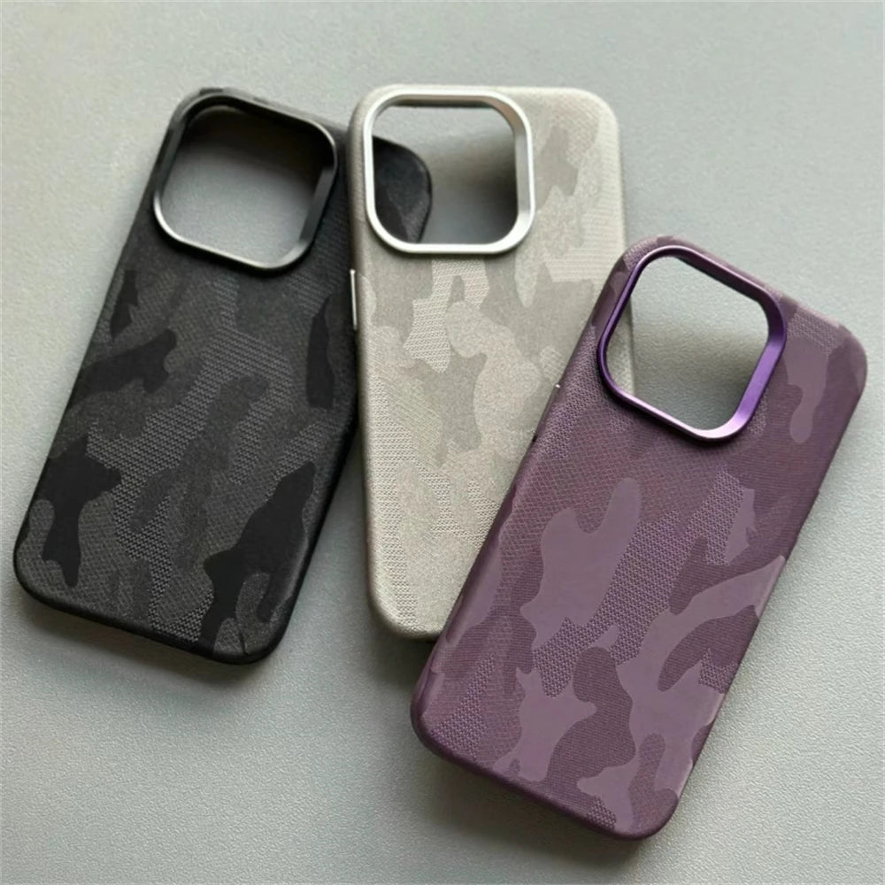 Camouflage Leather MagSafe Shockproof Armor Case for iPhone 14 Series