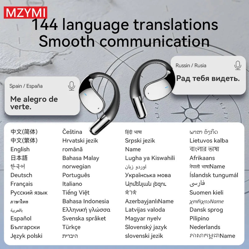 Mzymi Q39 AI Translation Earphones with Secure Ear Hooks