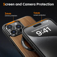 Wooden MagSafe Phone Case with Metal 360° Rotating Stand for iPhone 15 Pro & iPhone 15 Pro Max