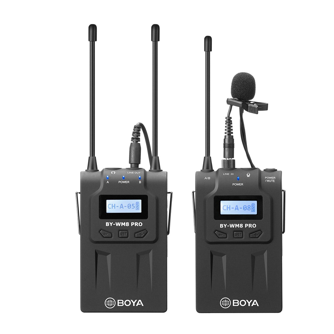 BOYA BY-WM8 Pro K1 UHF Dual Channel Wireless Lavalier Lapel Microphone System with LCD Displays