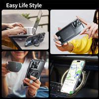 360° Rotating Magnetic Transparent Phone Case with Cyclic Bracket Ring for iPhone 15 Series