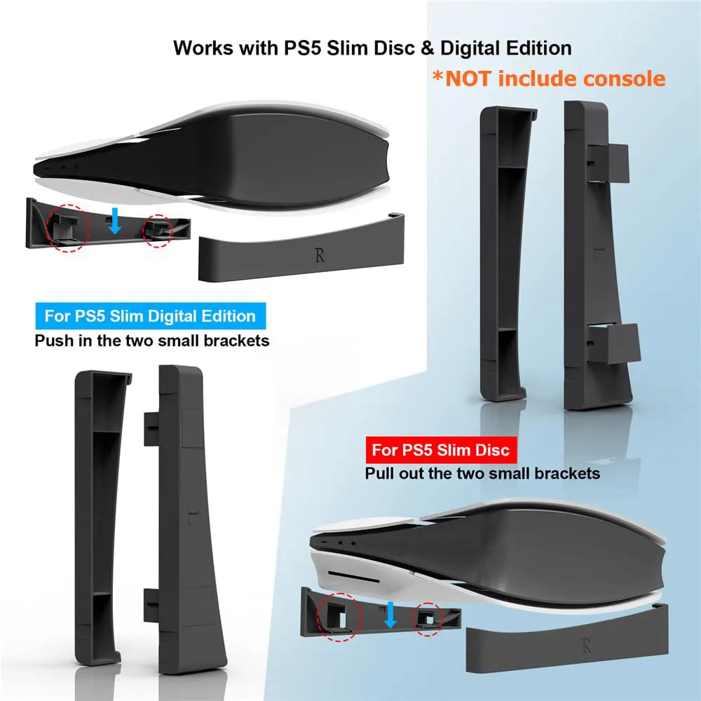 2-Piece Set Horizontal Bracket for PS5 Slim (Disc & Digital Editions)