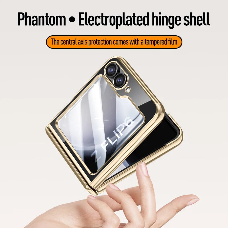 Electroplating Transparent Shockproof Phone Case with Full Hinge Protection for Samsung Galaxy Z Flip 6