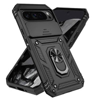 Magnetic Armor Shockproof Case with Ring Holder and Slide Lens Protector for Google Pixel 9 Series