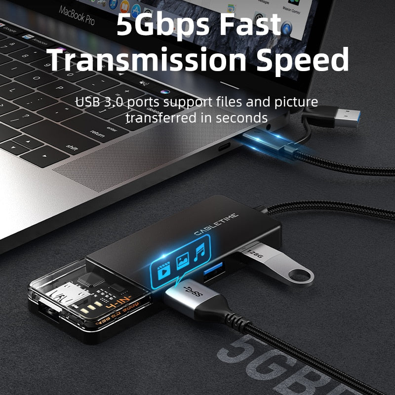 CABLETIME 4 in 1 USB A C to USB 3.0 HUB