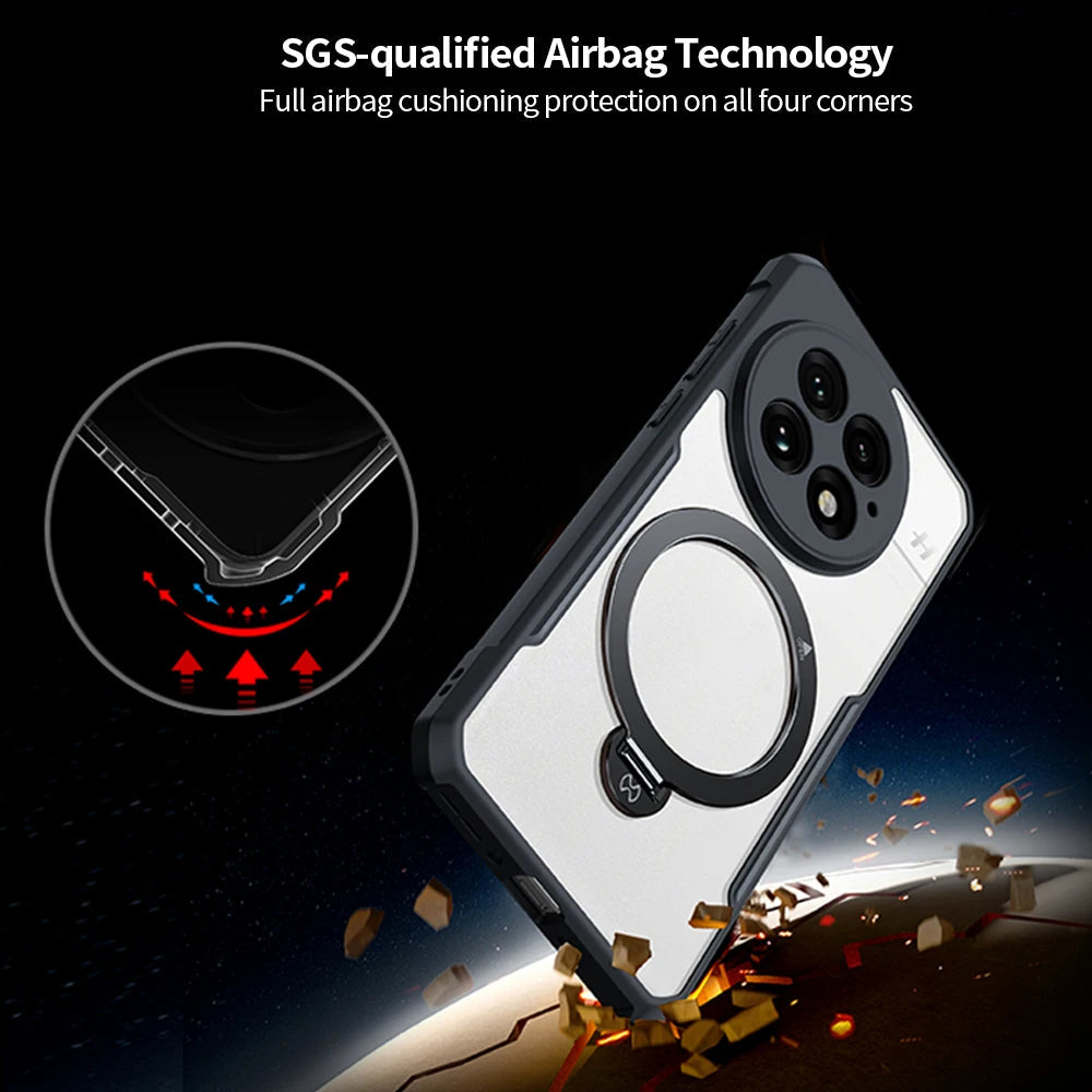 Airbag Anti-Fall Clear PC+TPU Case with 360° Rotatable Magnetic Ring Holder for Samsung Galaxy S25 Series