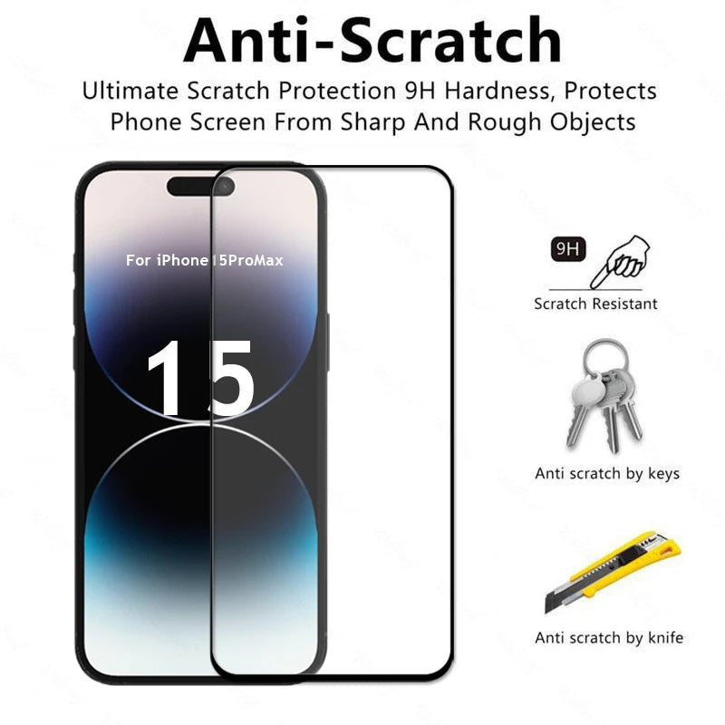 Tempered Glass Screen Protector and Camera Lens Film Set for iPhone 15 Series