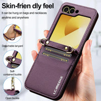 Crossbody Leather Case with Card Slots and Lanyard for Samsung Galaxy Z Flip 6