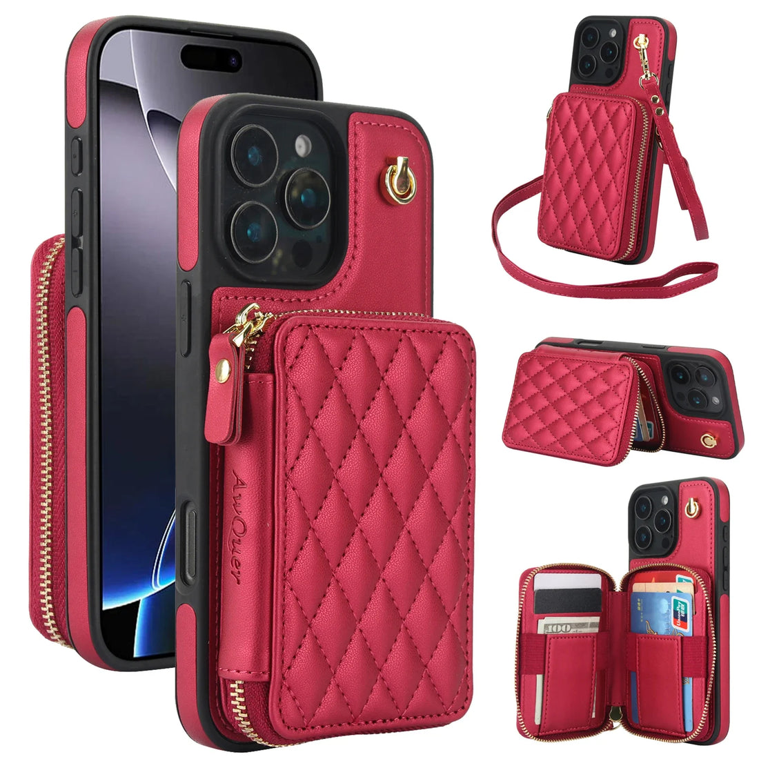 Leather Crossbody Wallet Case with Card Slots for iPhone 15 Series