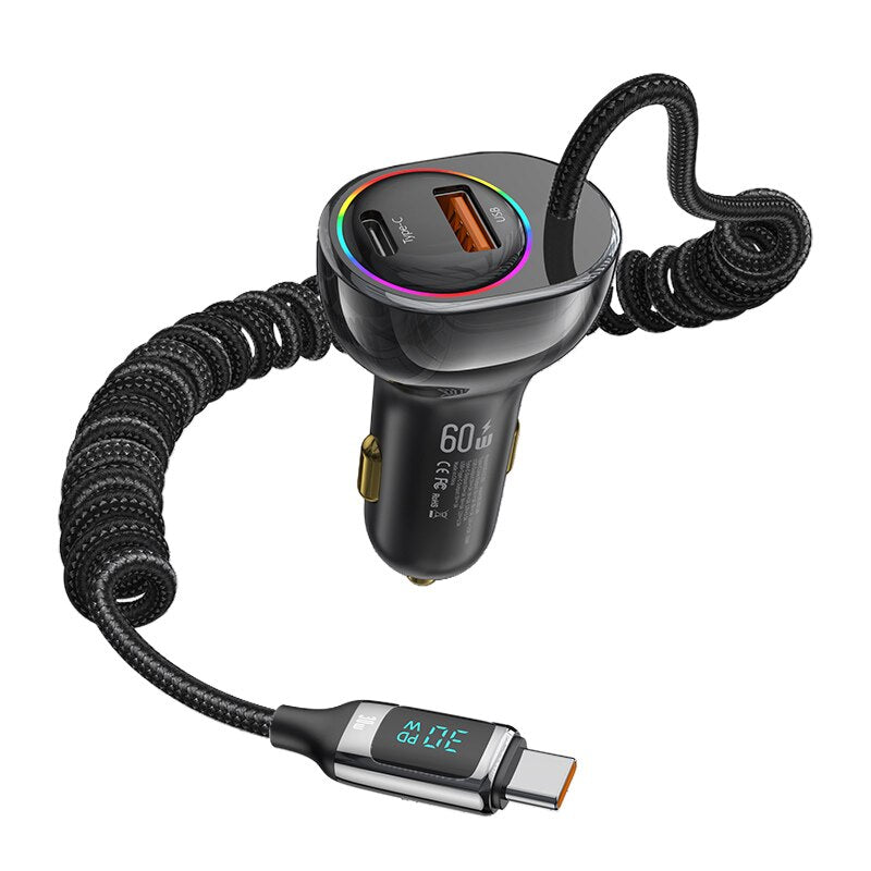 USAMS 30W PD USB Cable Type C Fast Phone Charger in Car