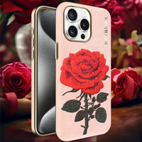 Elegant Matte Leather Case with Embroidered Red Rose for iPhone 16 Series