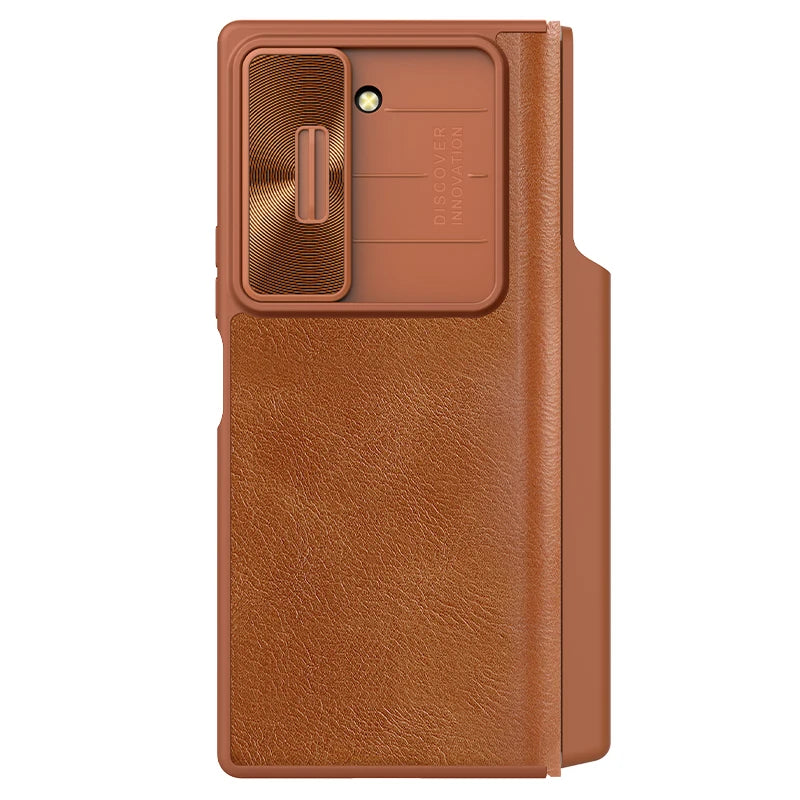 Luxury Leather Slide Case with Lens Protection and S-Pen Slot for Samsung Galaxy Z Fold 6