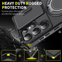 Rotating Stand Lens Push Window Magnetic Phone Case for Samsung Galaxy S24 Series – Stylish Protection and Versatility