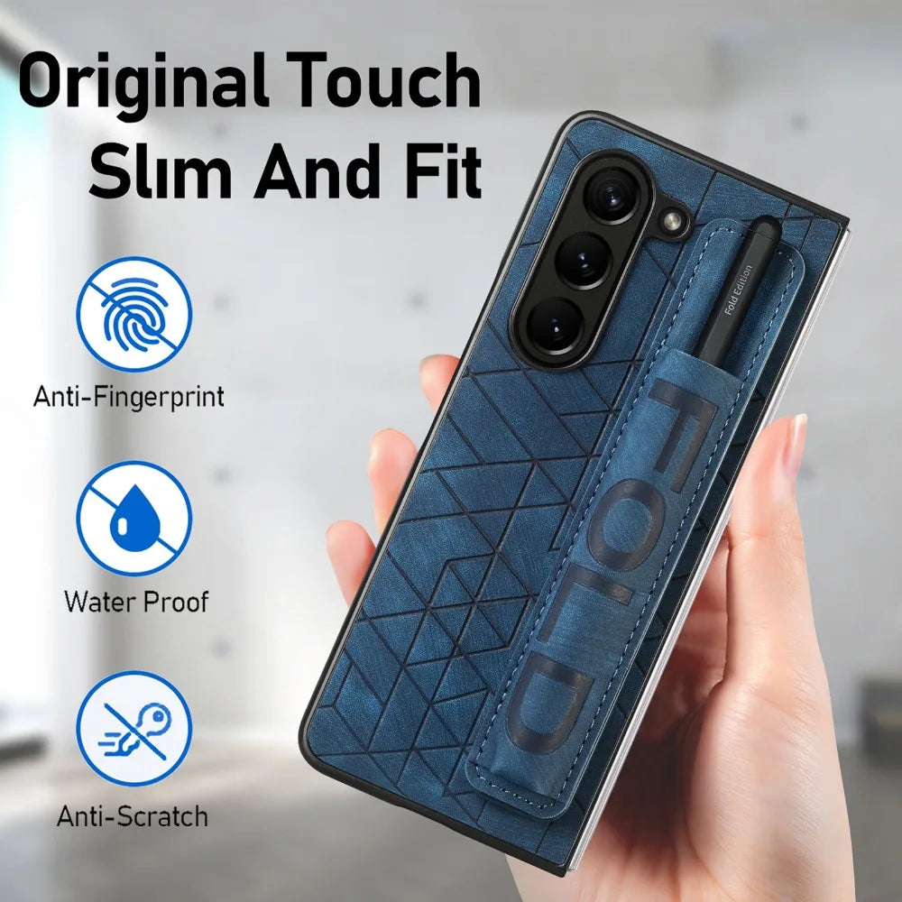 PU Leather Wrist Strap Case with S Pen Holder for Samsung Galaxy Z Fold 5