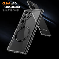 Ultra-Thin Clear Shockproof Case with Magnetic Metal Button Cover for Samsung Galaxy S24 Series