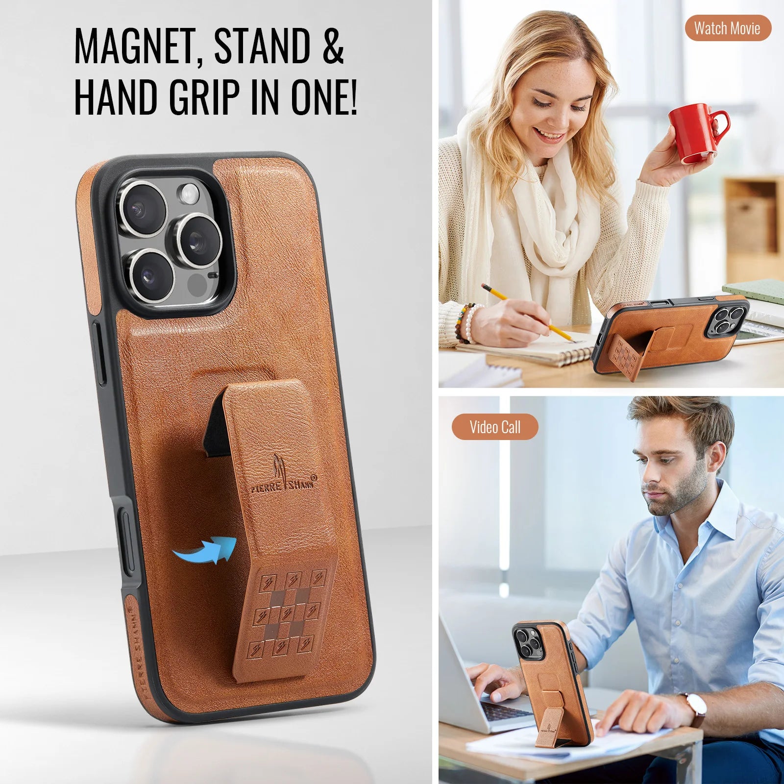 Luxury Leather Case with Invisible Wristband for iPhone 15 Series