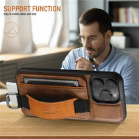 Shockproof Leather Case with Wrist Strap for iPhone 16 Series