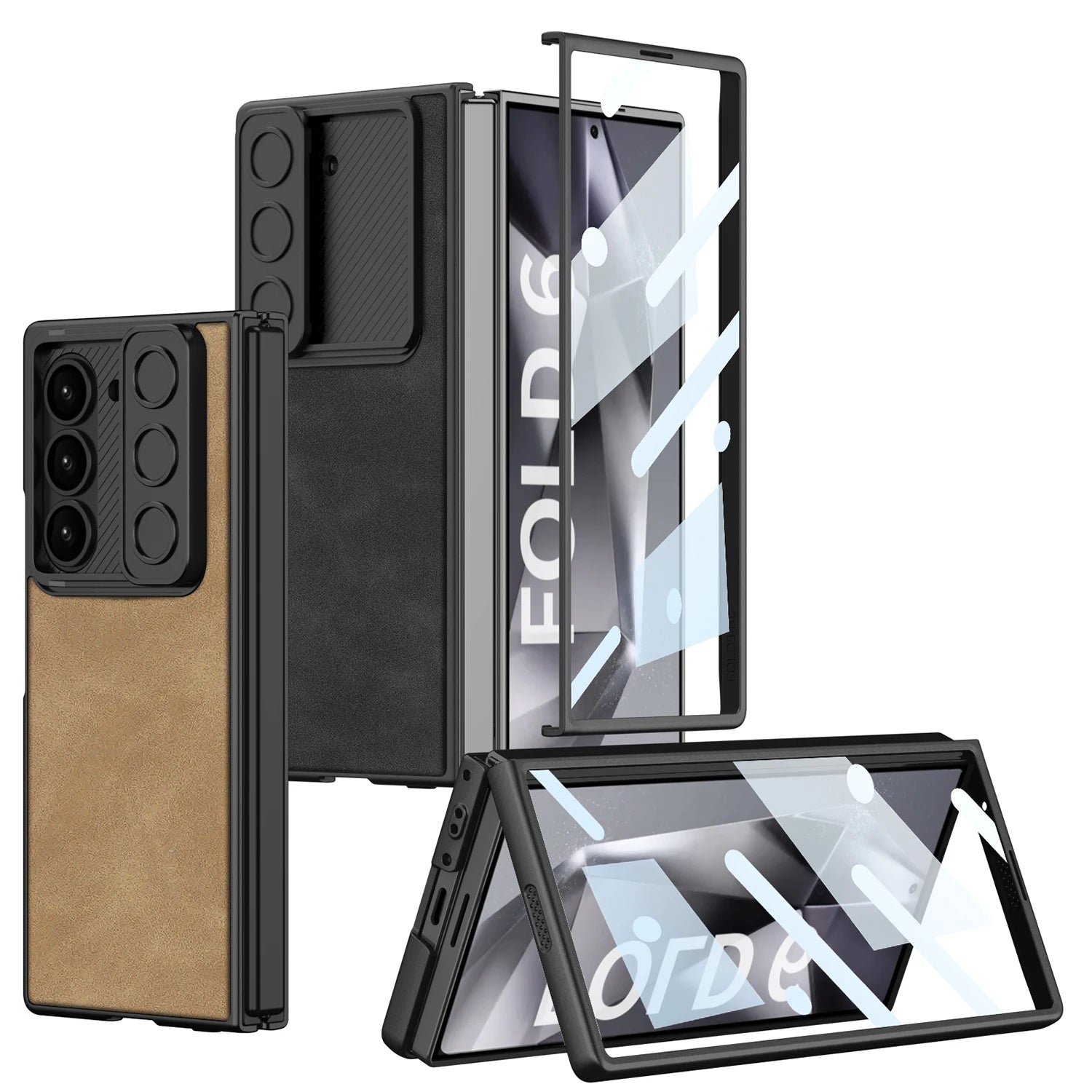 Frosted Leather Slide Lens Protective Case with Slim Glass Cover for Samsung Galaxy Z Fold 6