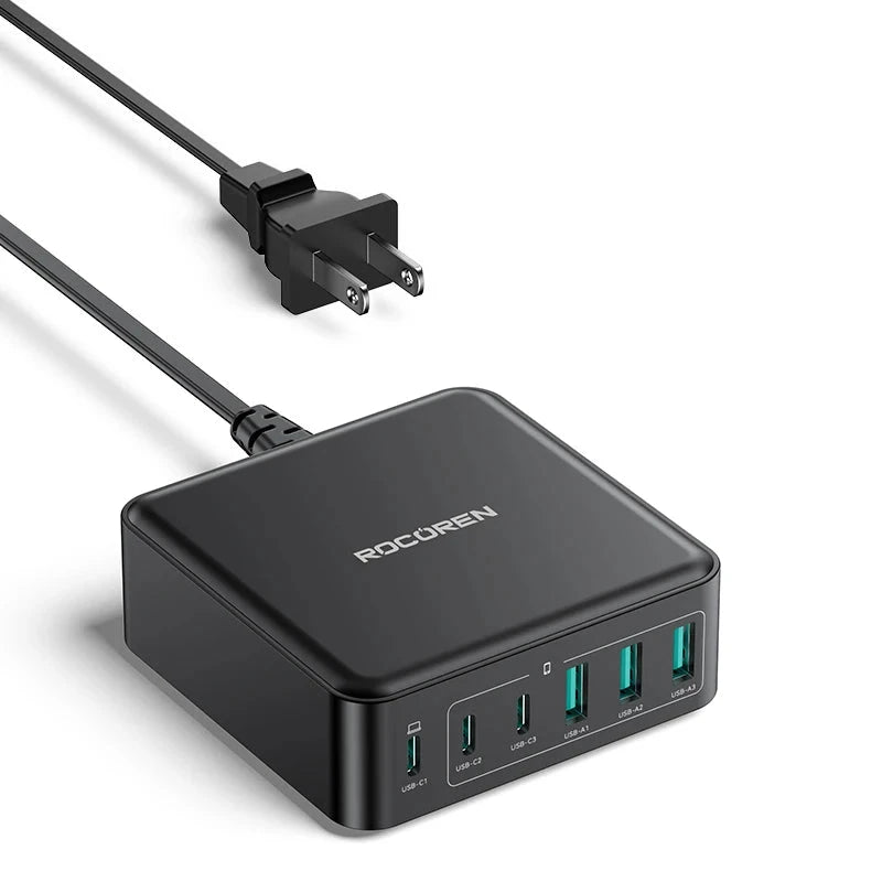 Rocoren 160W GaN USB-C Desktop Charger with 6 Ports