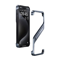 Sleek Aluminum Rimless iPhone 14 Case with Discreet Metal Stand