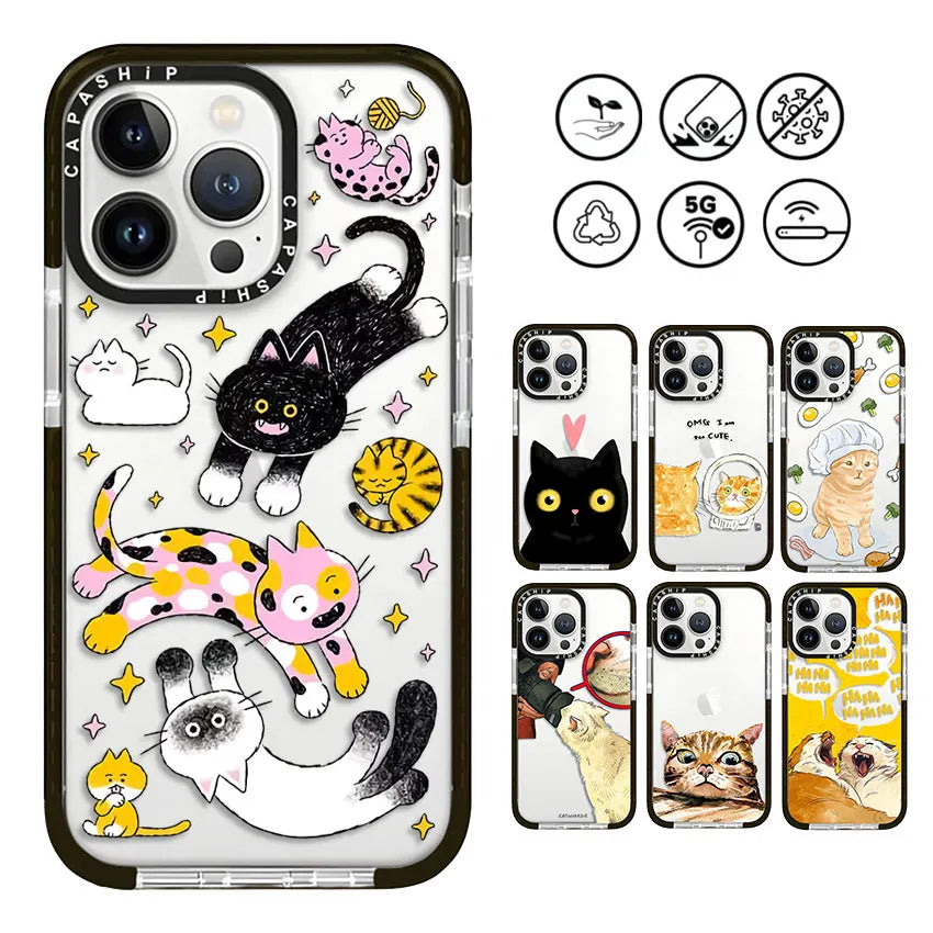 Cartoon Naughty Cat Daily Soft TPU Shockproof Back Case for iPhone 15 Series