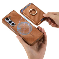 2-in-1 Ring Holder Magnetic Carbon Fiber Wallet Case with Card Slot for Samsung Galaxy Z Fold 5