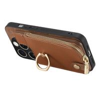 Leather Wallet Phone Case with Ring Kickstand for iPhone 16 Series