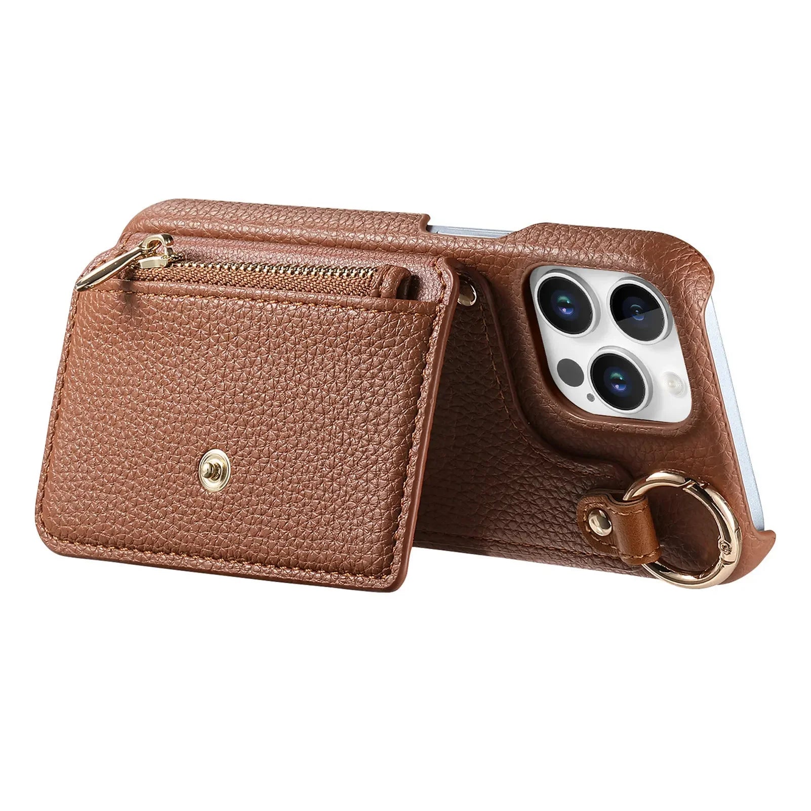 Zipper Wallet Leather Case with Crossbody Lanyard for iPhone 16 Series