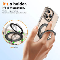 iPhone 16 Series Transparent Case with 360° Rotating Magnetic Bracket & Ring Holder