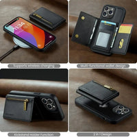 2-in-1 Detachable Magnetic Leather Case with Zipper Card Slot Wallet Pocket Holder for iPhone 14 Series