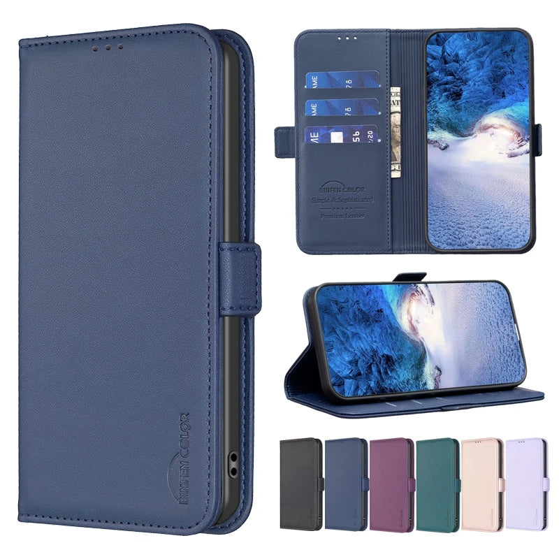 Business Leather Wallet Case with Magnetic Buckle Flip for VIVO Y78