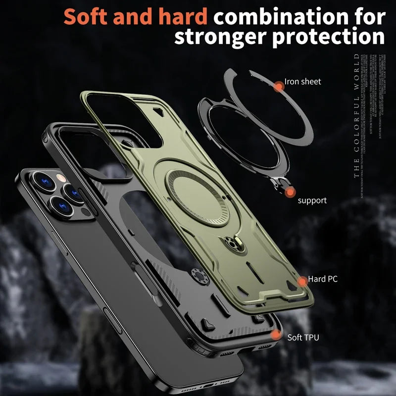 Military Grade Drop-Proof Case with 360° Adjustable Ring Stand for iPhone 15 Series