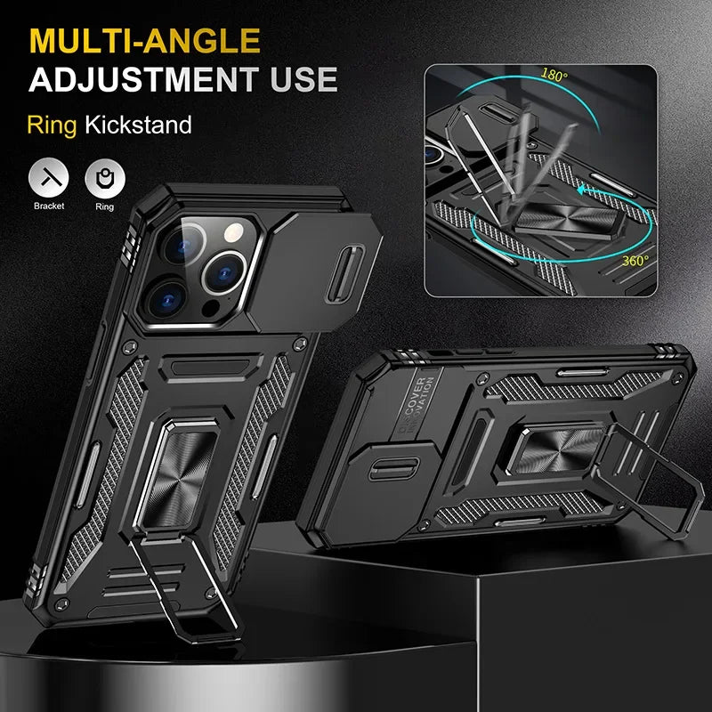 Shockproof Magnetic Phone Case with Metal Bracket for iPhone 15 Series