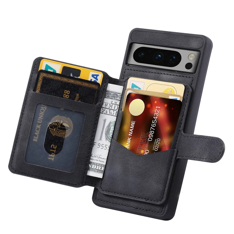 Vintage PU Leather Wallet Stand Case with Card Holder for Google Pixel 8 Series