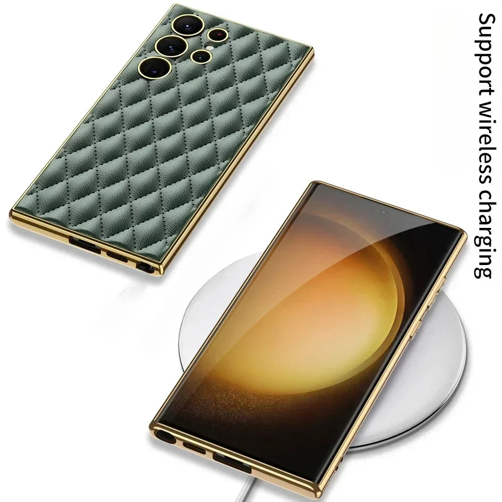 Premium Electroplated Leather Shockproof Case for Samsung Galaxy S25 Series