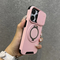 Luxury Heavy-Duty Rugged Armor Case with Magnetic Bracket and Slide Camera Protection for iPhone 16 Series