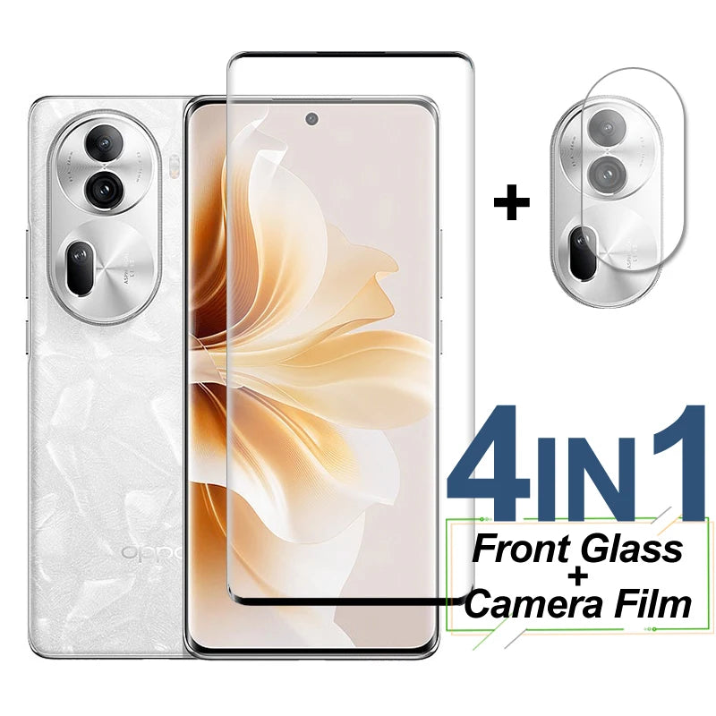 Full Cover Tempered Glass Screen Protector with Protective Camera Lens Film for OPPO Reno 11 and Reno 11 Pro