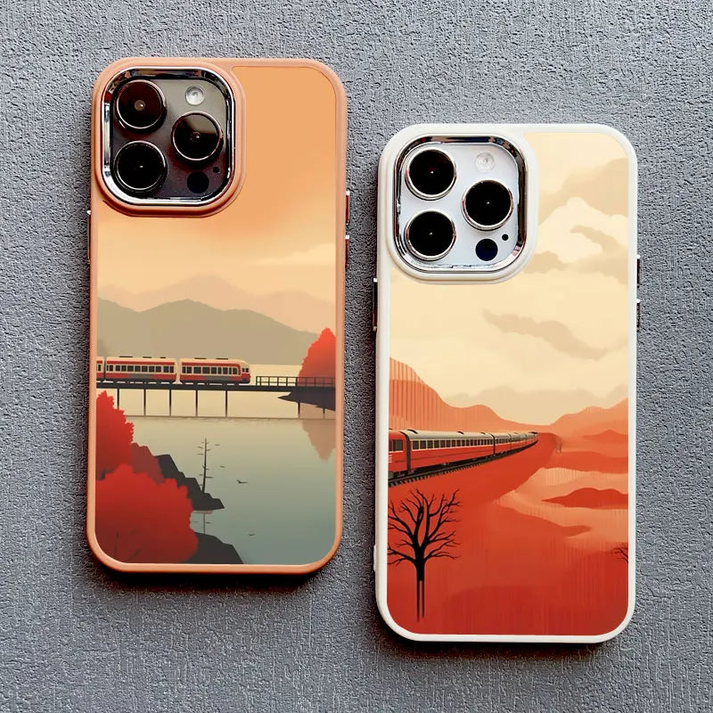 Autumn Sunset Scenery Silicone Phone Case for iPhone 15 Series