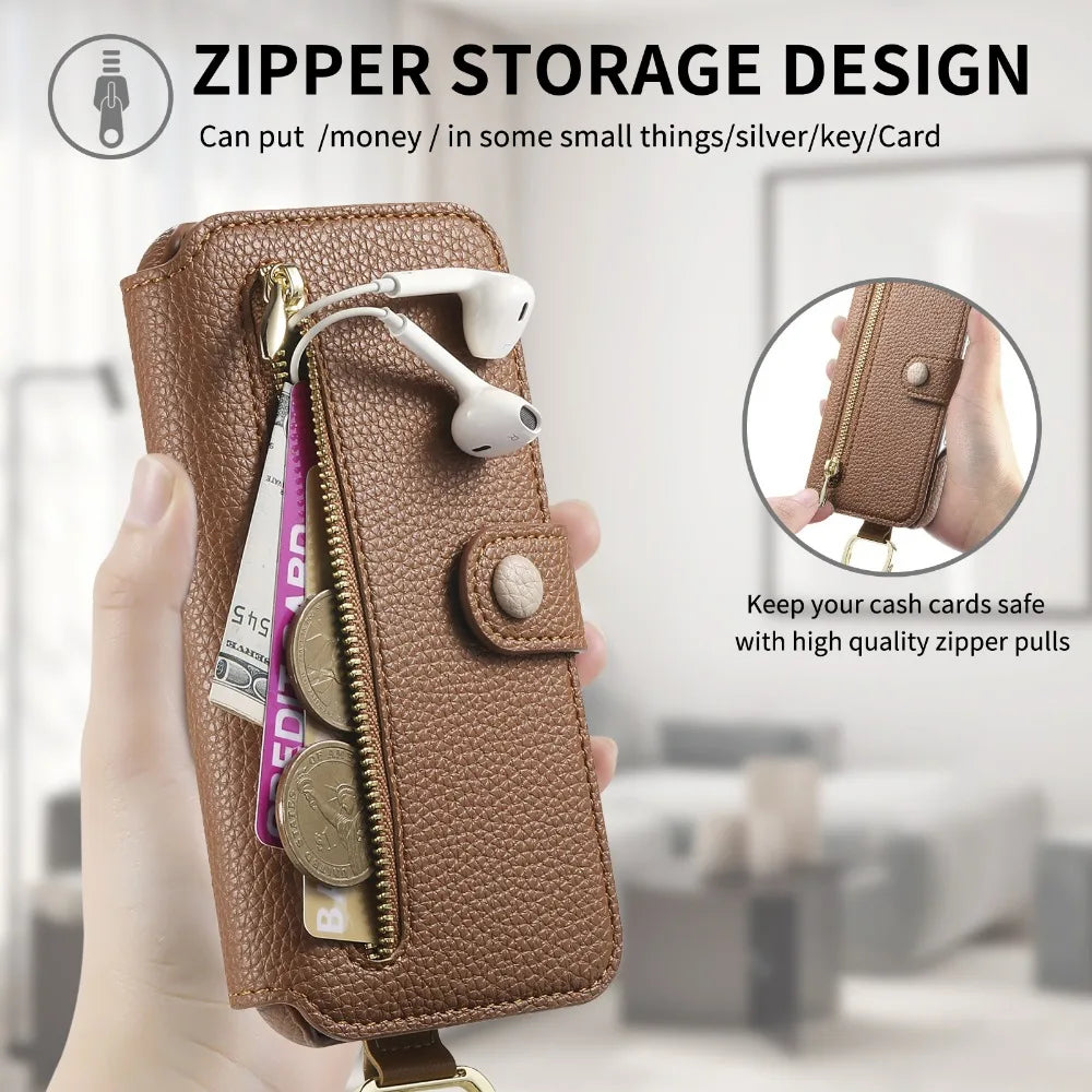 Card Slot Wallet Case with Wrist Strap & Ring Flip for Samsung Galaxy S23 Series