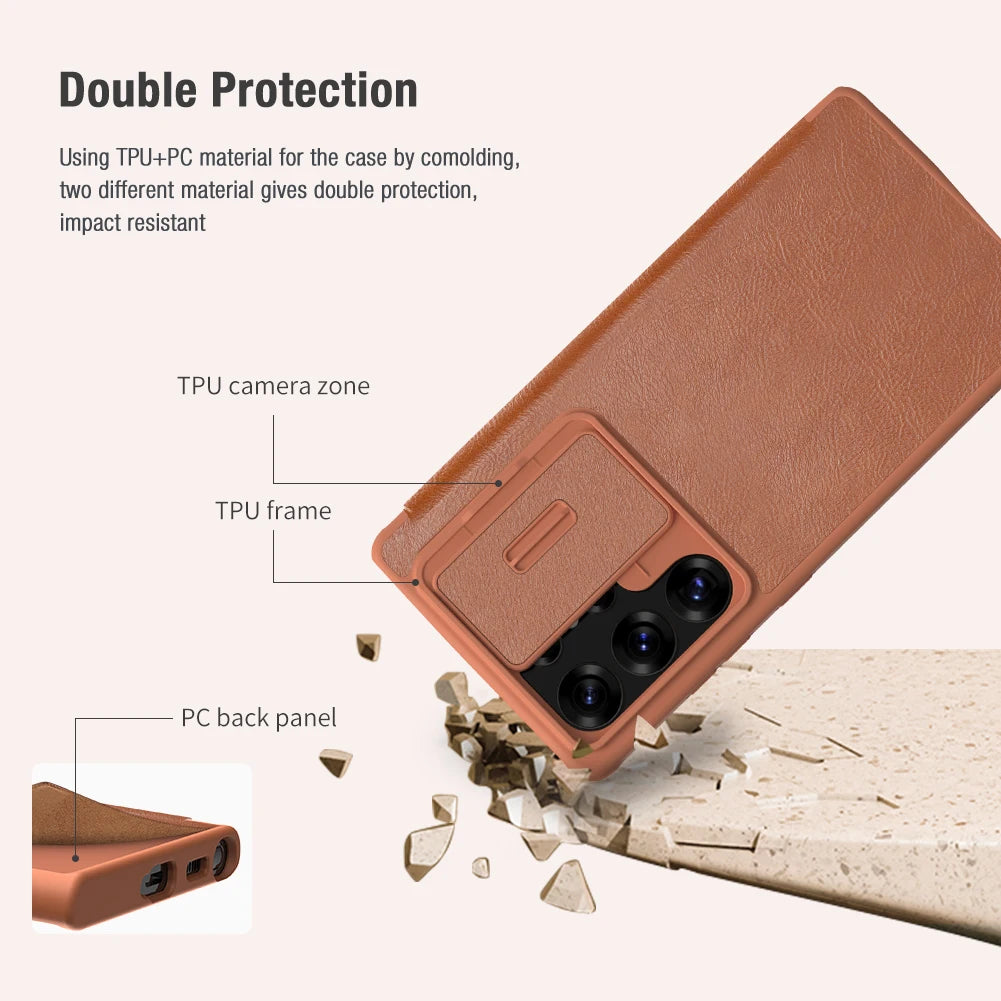 Premium Leather Flip Case with Sliding Camera Protection for Samsung Galaxy S25 Series