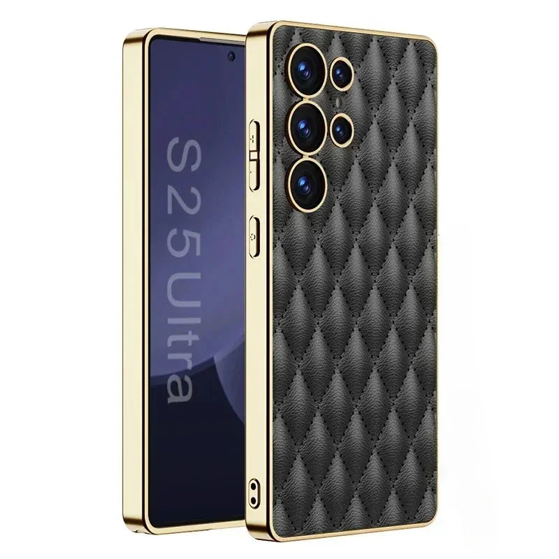 Premium Electroplated Leather Shockproof Case for Samsung Galaxy S25 Series