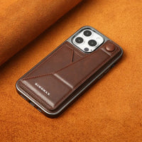 Business Leather Hidden Card Slot Magnetic Two Buckle Foldable Stand Seismic Phone Case for iPhone 15 Series