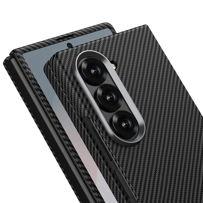 Ultra-Thin Carbon Fiber Pattern Folding Case with Front Tempered Glass for Samsung Galaxy Z Fold 6