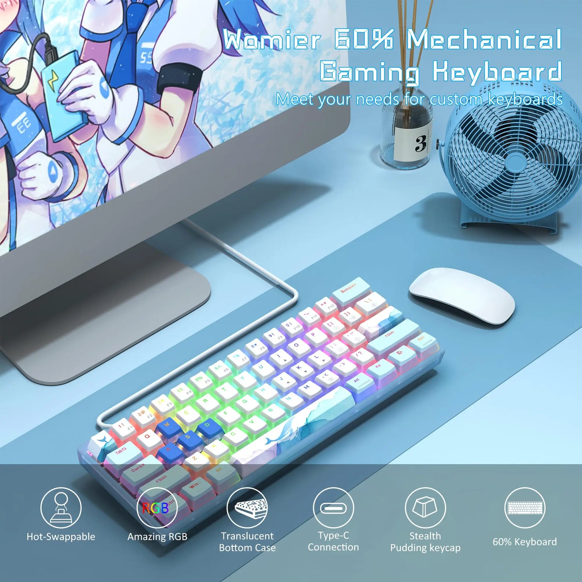 Womier WK61 Blue Ice Whale Hot-Swappable Mechanical Keyboard