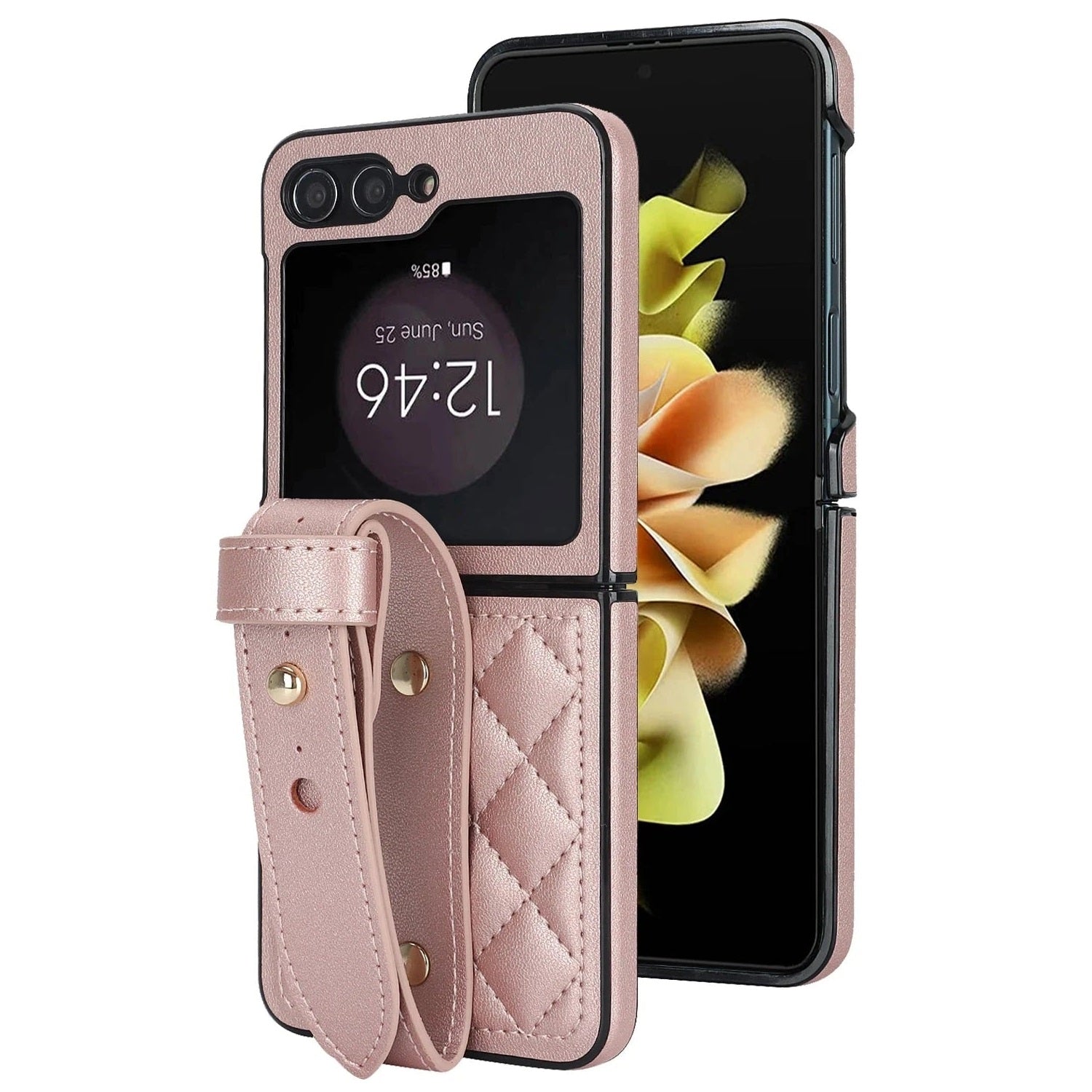 Elegant Leather Wrist Strap Phone Case for Samsung Galaxy Z Flip 6