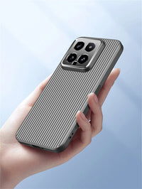 Shockproof Luxury Corrugated Pattern Non-Slip Matte Bumper Case with Metal Lens Protection Back Cover for Xiaomi 14 Series