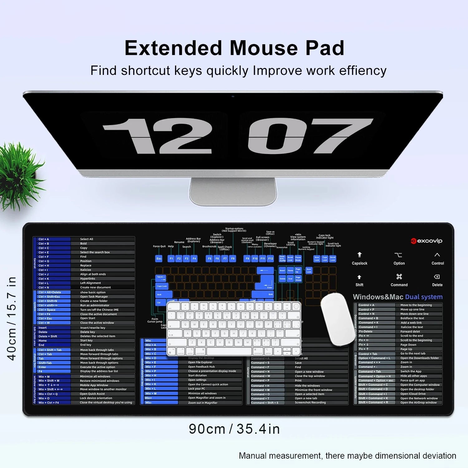 Large Extended Mac OS/Windows Shortcuts Mouse Pad – Dual-System Cheat Sheet