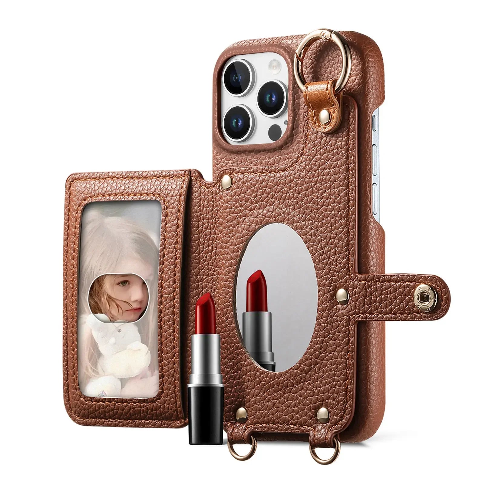 Zipper Wallet Leather Case with Crossbody Lanyard for iPhone 16 Series