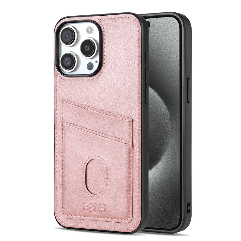 Ultra-thin shockproof leather wallet case for iPhone 15 with card slot